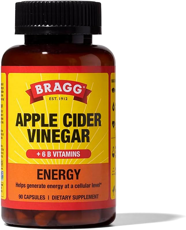Bragg Energy Apple Cider Vinegar Capsules with B-12 Vitamins - 90 Capsules