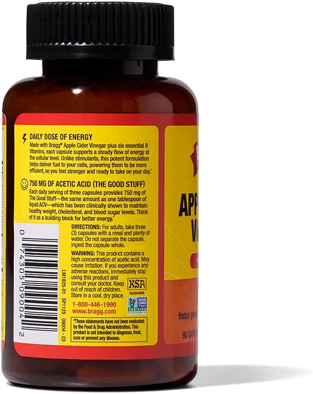 Bragg Apple Cider Vinegar Energy Capsules | ACV + B6 Metabolic Support | 90 Capsules - Image 5
