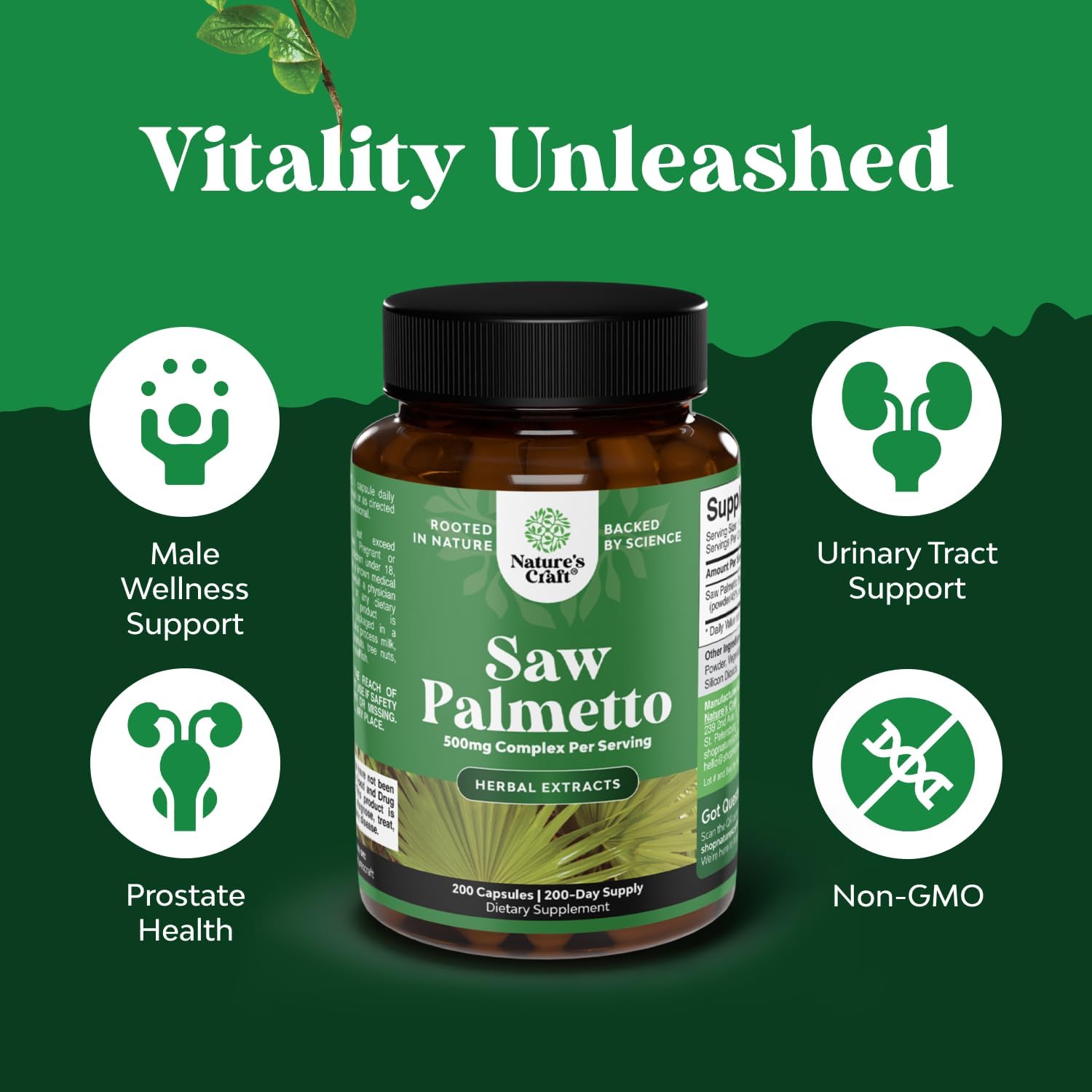 Extra Strength Saw Palmetto Extract 500mg – DHT Blocker for Hair & Prostate | 200 Capsules - Image 3
