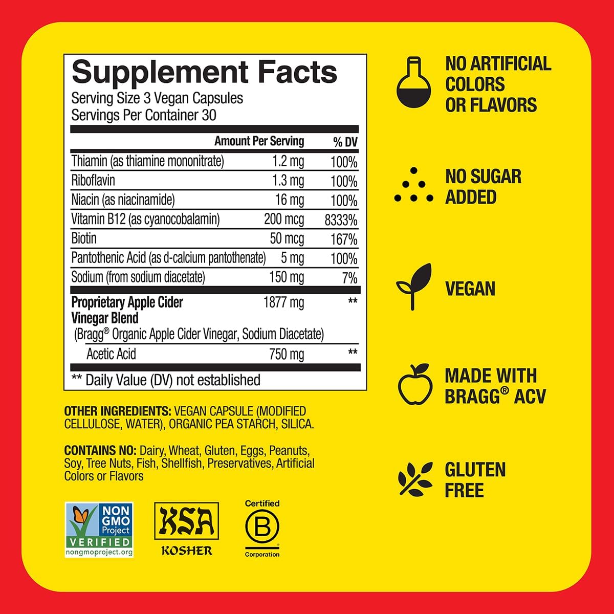 Bragg Apple Cider Vinegar Energy Capsules | ACV + B6 Metabolic Support | 90 Capsules - Image 2
