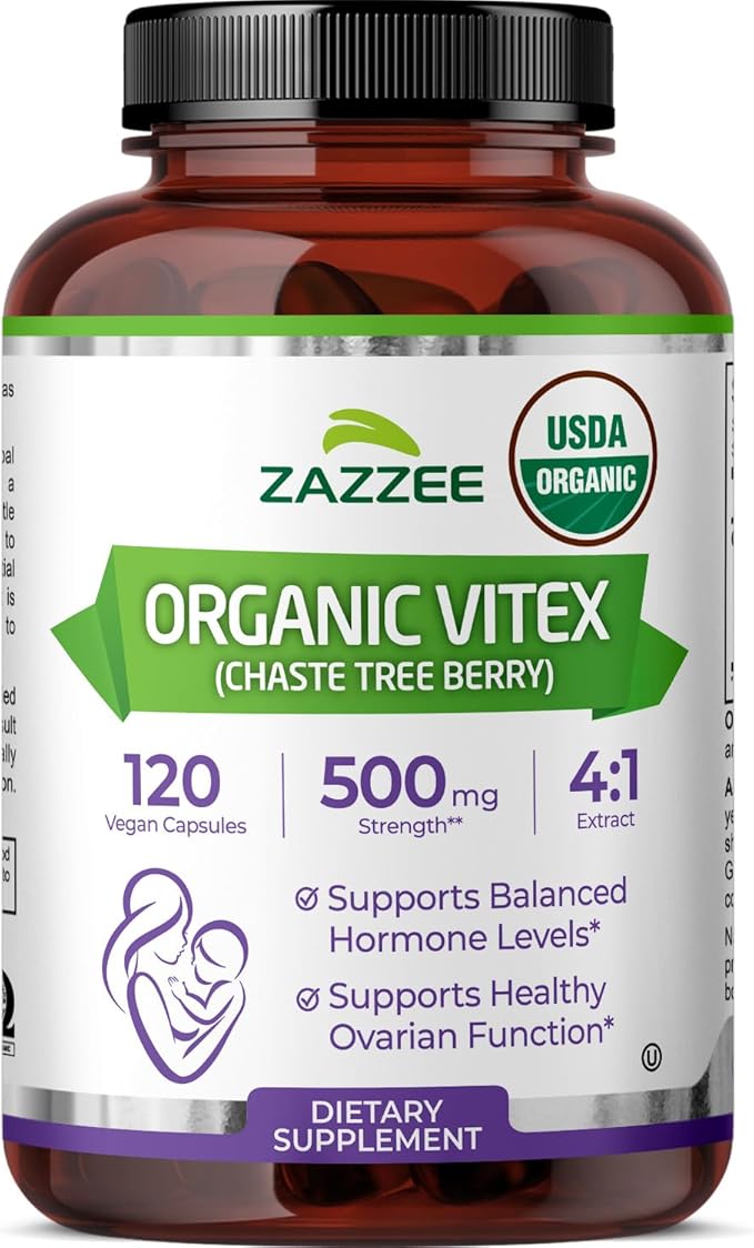Zazzee USDA Organic Vitex 500mg | Hormone Balance & Fertility |120 Vegan Capsules