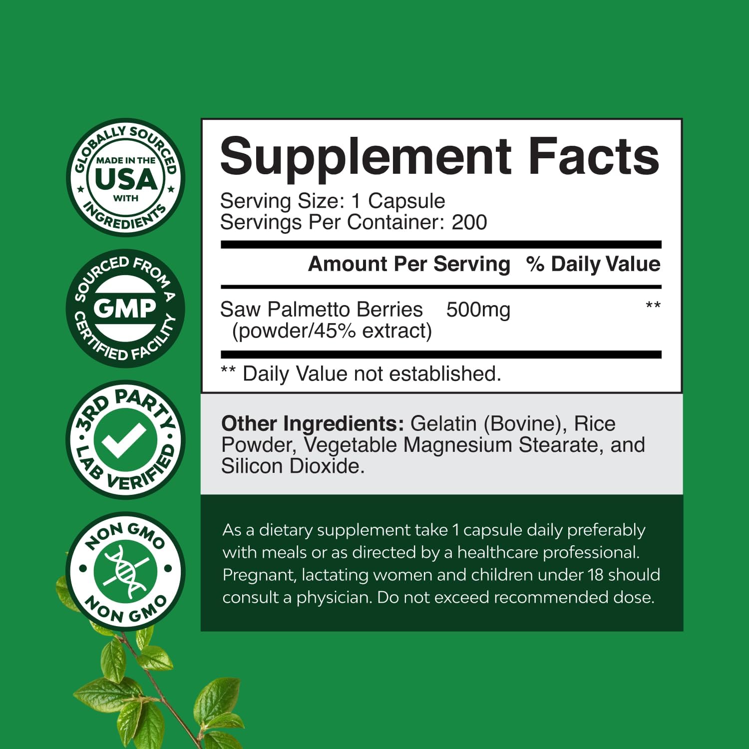 Extra Strength Saw Palmetto Extract 500mg – DHT Blocker for Hair & Prostate | 200 Capsules - Image 2