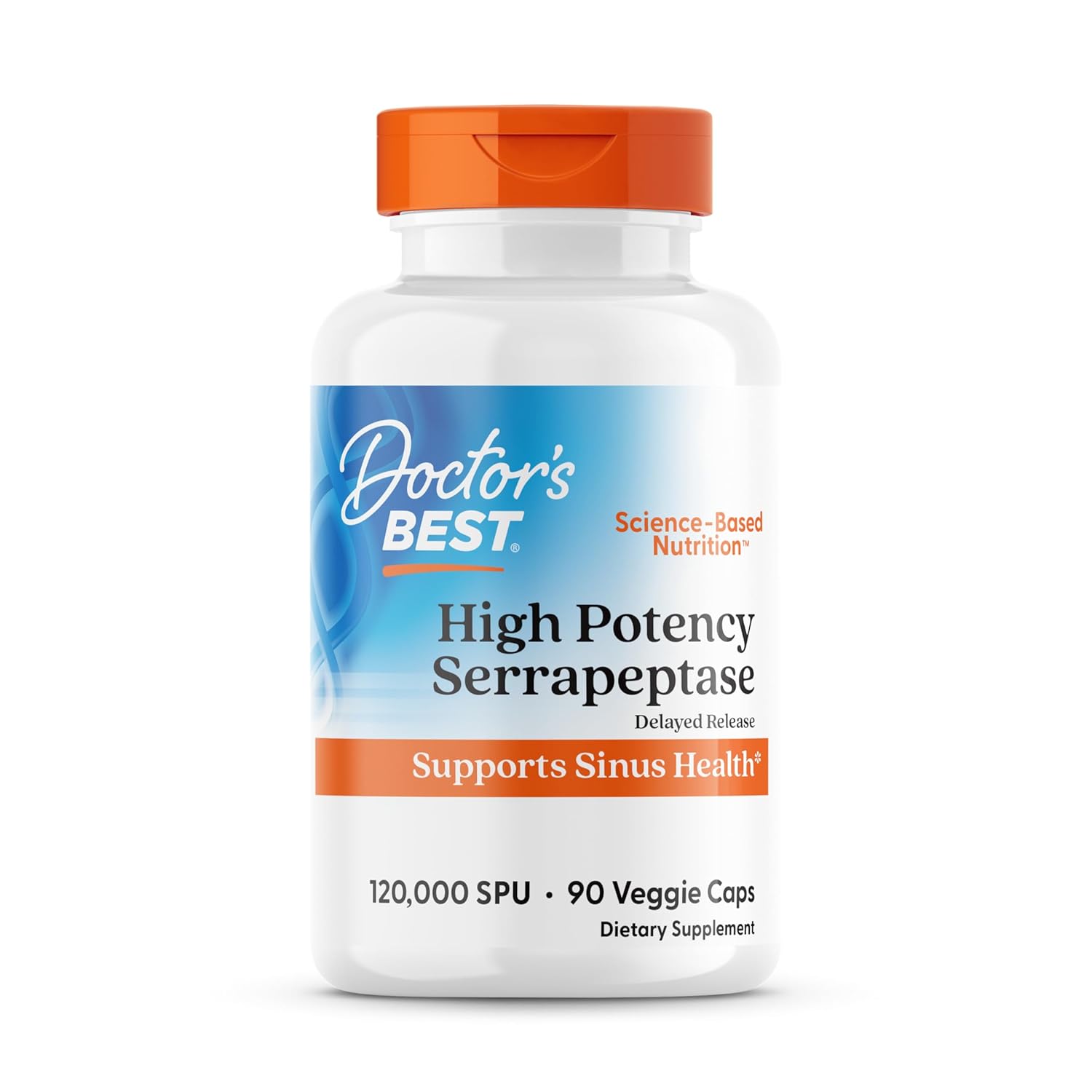 Doctors Best High Potency Serrapeptase, Supports Sinus Health 120,000 SPU | 90 Capsules