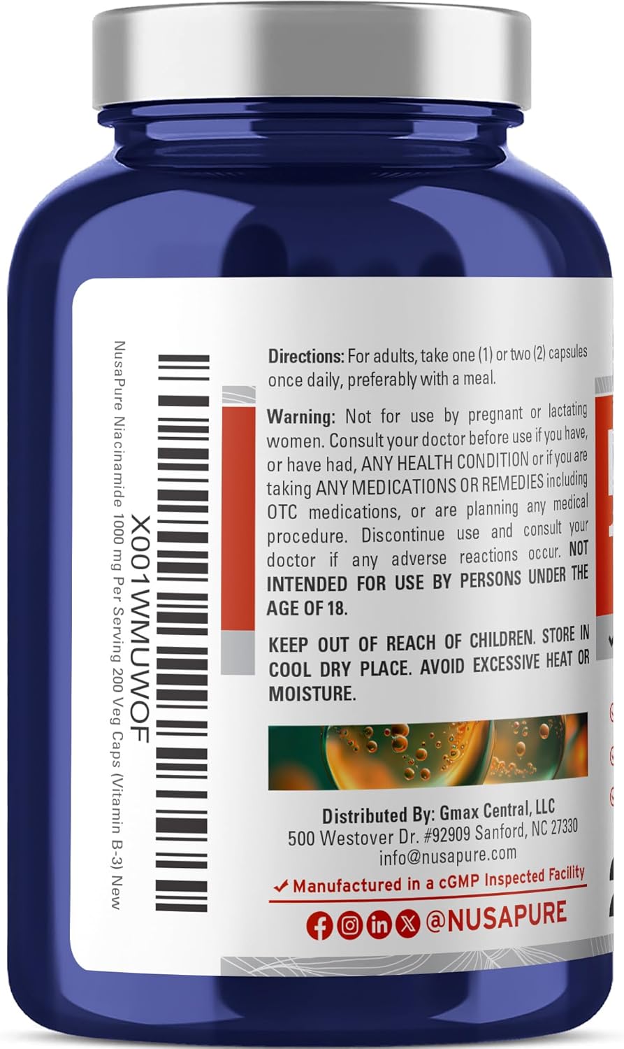 NusaPure Niacinamide 1000mg | Flush-Free B3 for Skin & Acne | 200 Capsules - Image 3