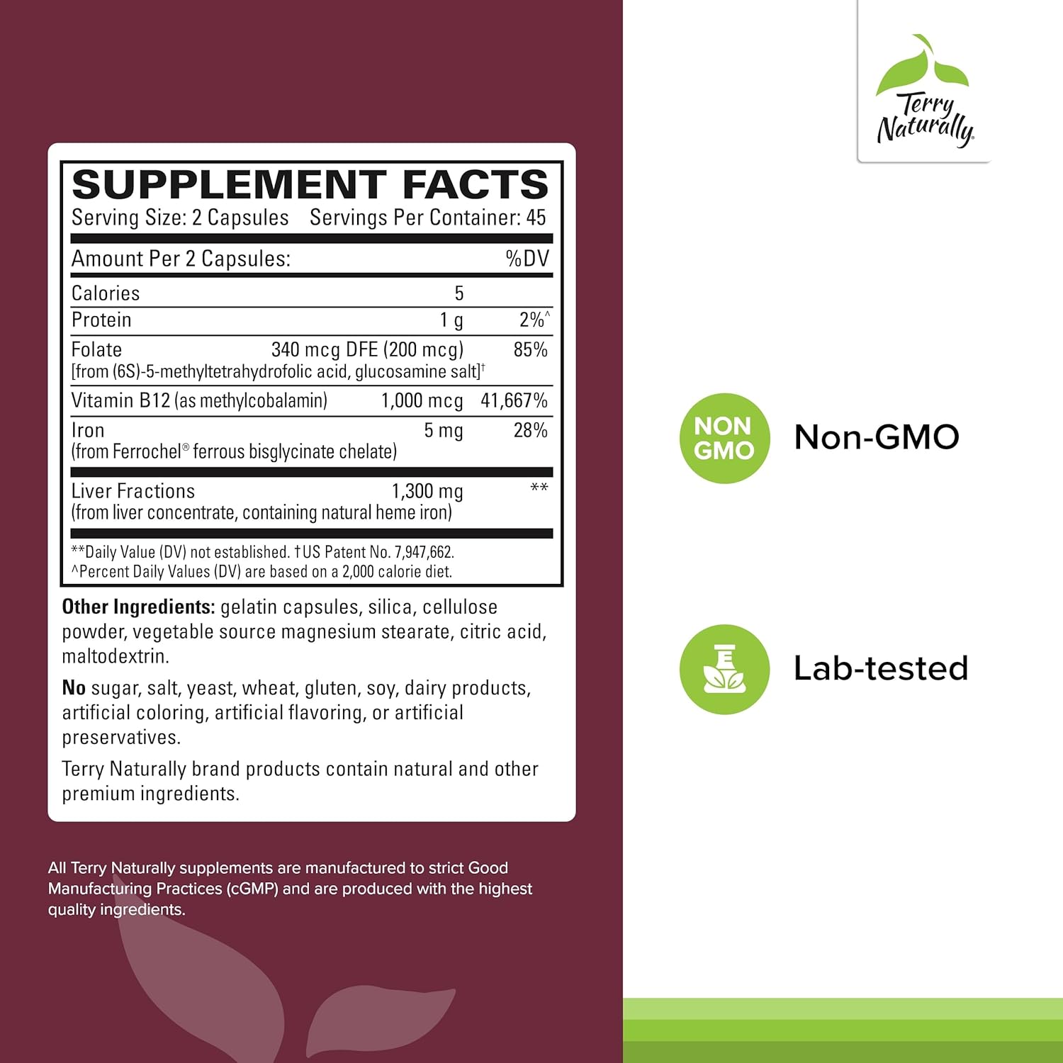 Terry Naturally Liver Fractions | Heme Iron & B12 for Energy | 90 capsules - Image 2