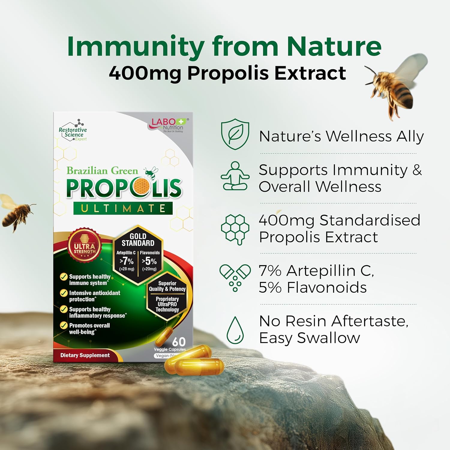 LABO Nutrition Brazilian Green Propolis Ultimate | >7% Artepillin C | 60 Caps - Image 6