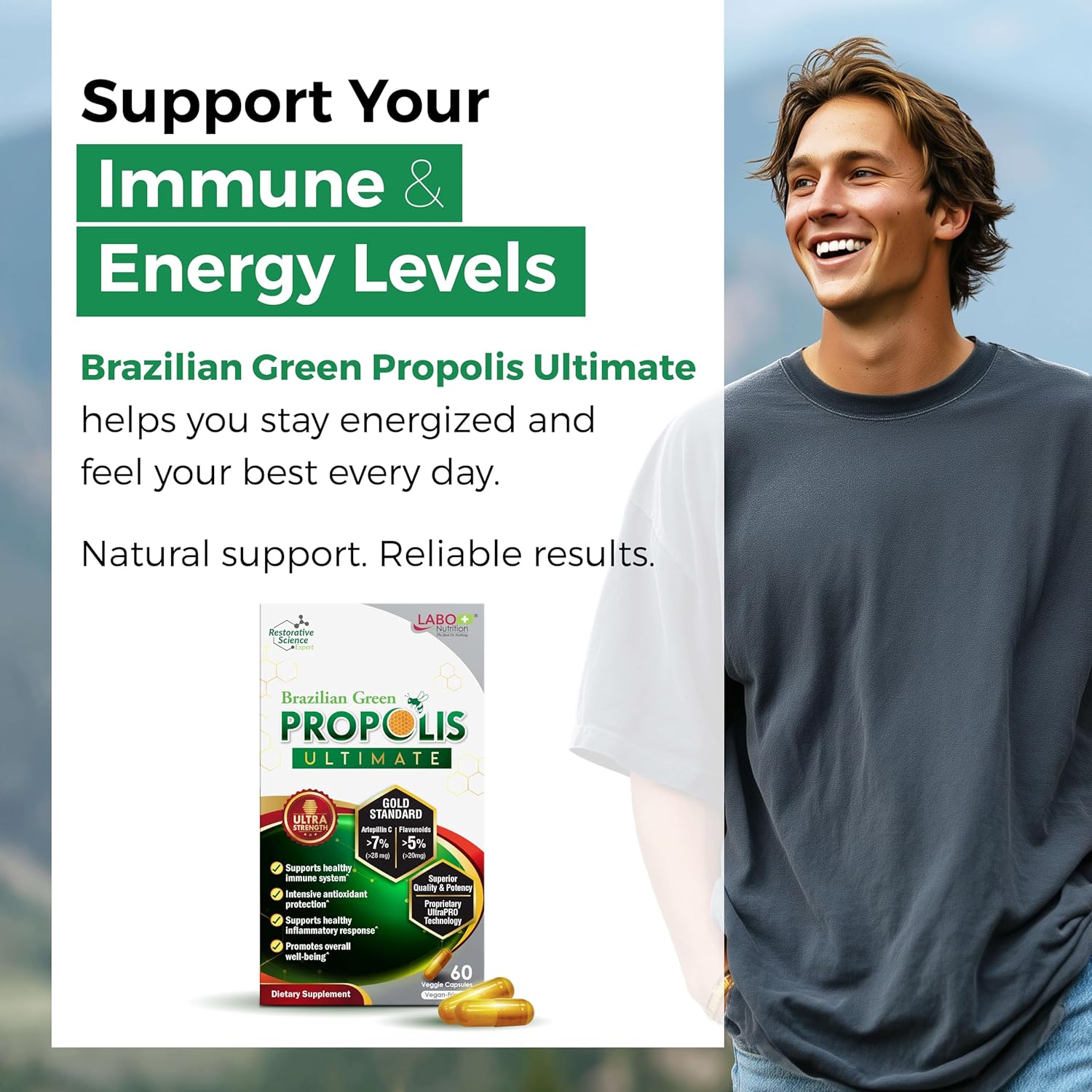LABO Nutrition Brazilian Green Propolis Ultimate | >7% Artepillin C | 60 Caps - Image 4