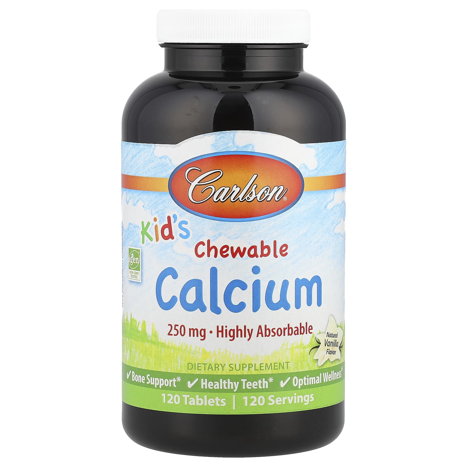Carlson Kid's Chewable Calcium Natural Vanilla 250 mg | Bone Health Support |120 Tablets