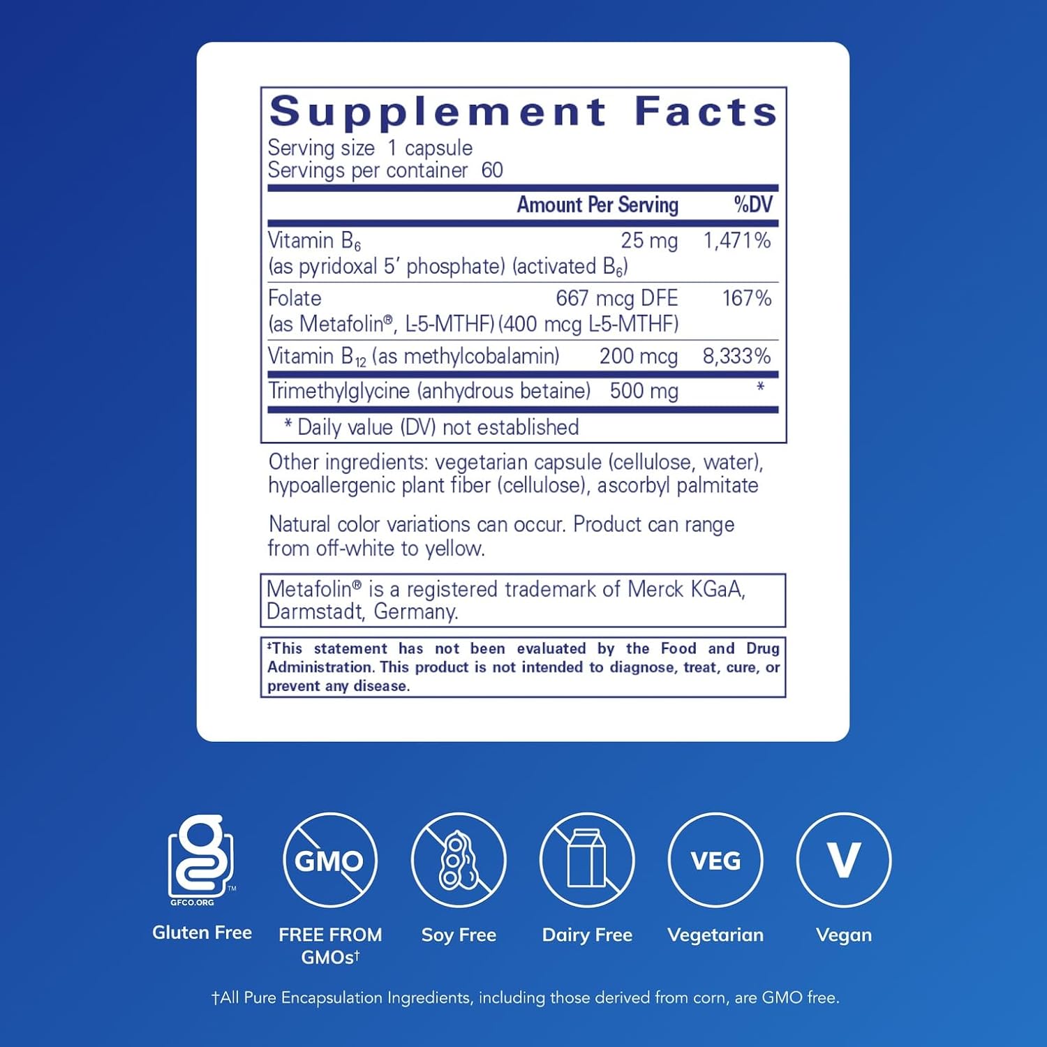 Pure Encapsulations Homocysteine Factors | Methylated B-Complex (60 Caps) | 60 Capsules - Image 2