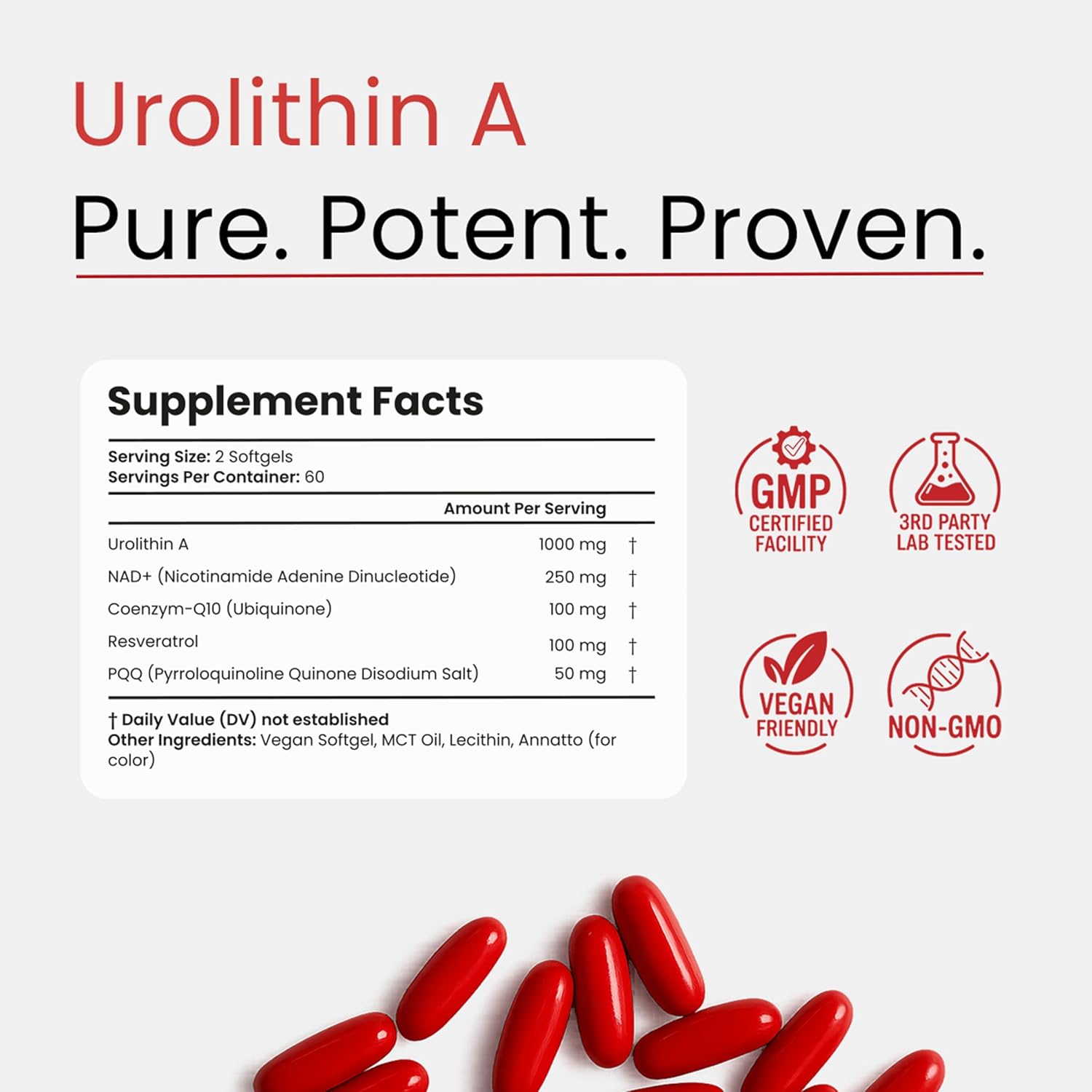 5-in-1 Urolithin A Complex | NAD+, PQQ & CoQ10 for Energy | 120 softgels - Image 2