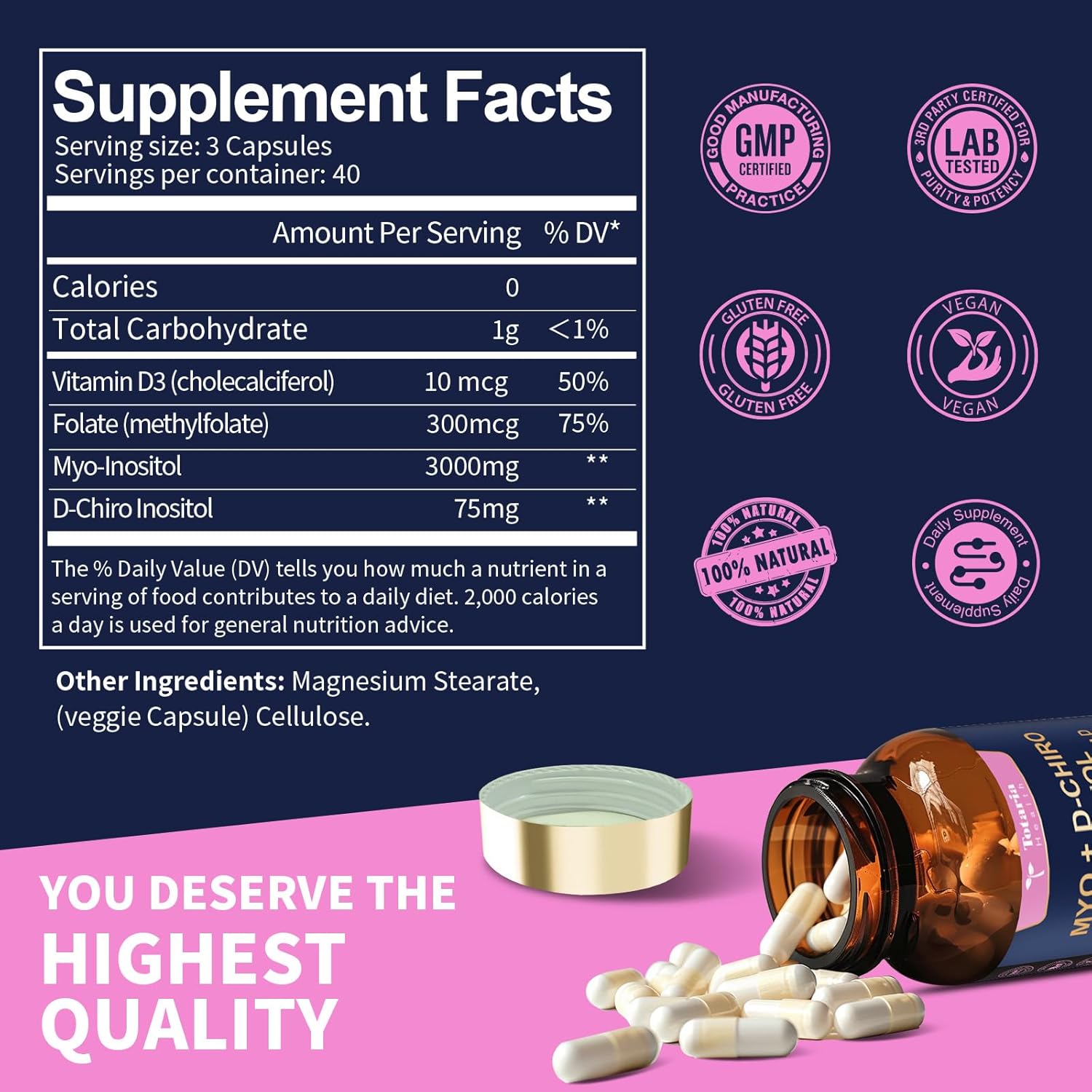 Totaria Myo-Inositol & D-Chiro | PCOS Support 40:1 | 120 Caps - Image 2