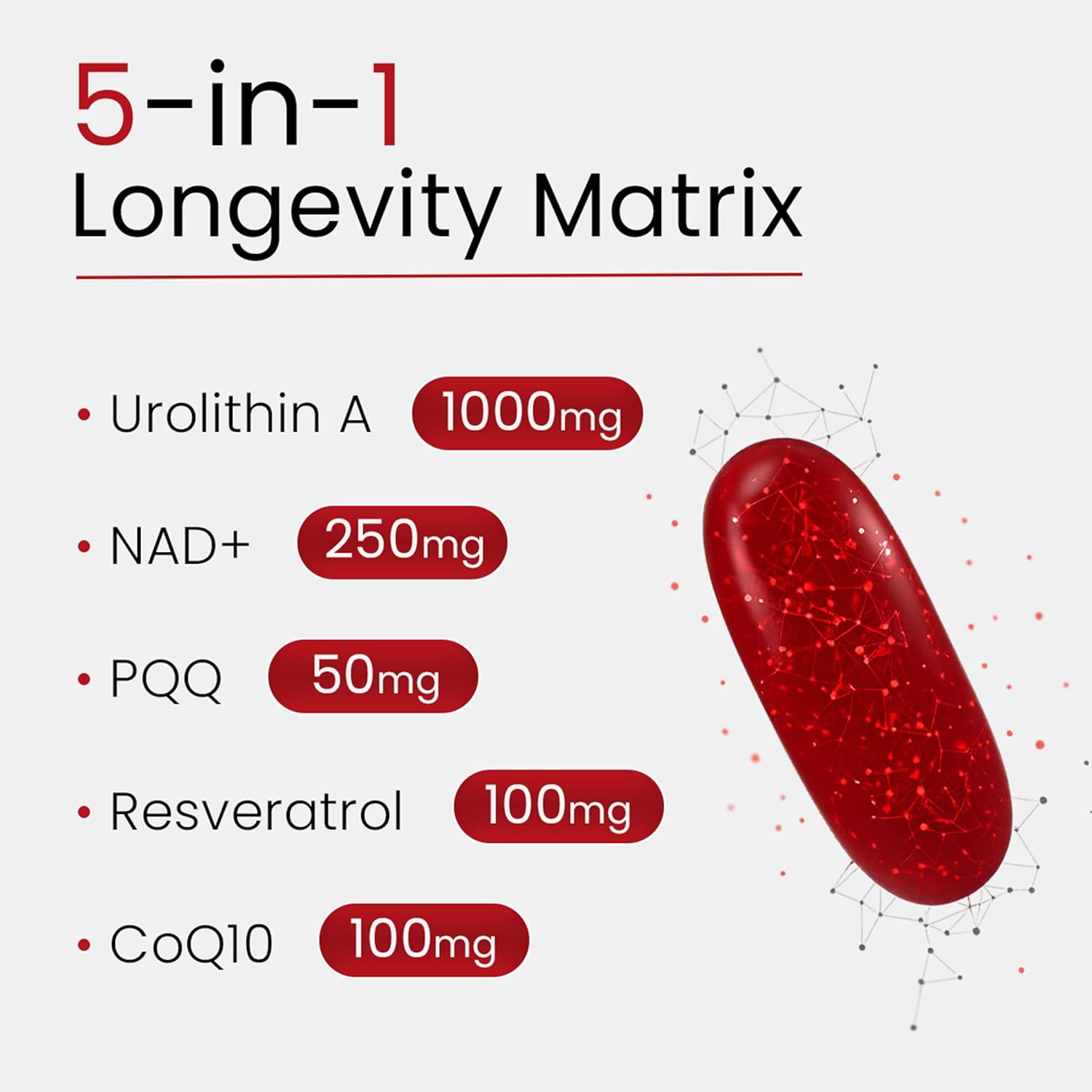 5-in-1 Urolithin A Complex | NAD+, PQQ & CoQ10 for Energy | 120 softgels - Image 3