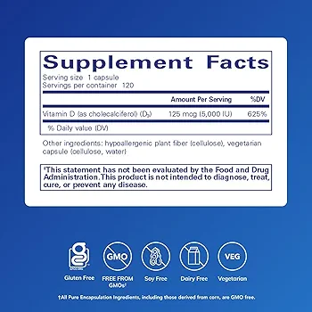 Pure Encapsulations Vitamin D3 125 mcg (5,000 IU) | Bone & Immune Support | 120 Caps - Image 2