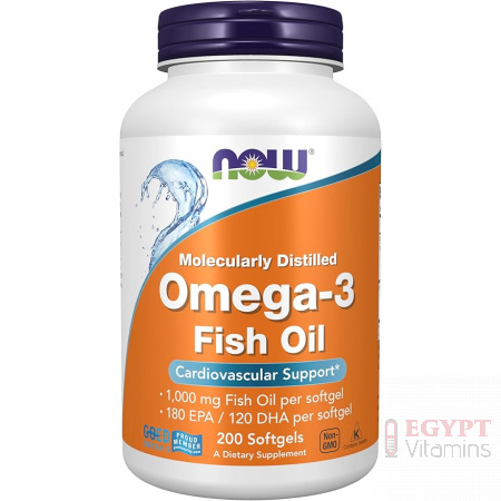 NOW Foods Omega-3 | Molecularly Distilled Fish Oil 1000mg | 200 Caps