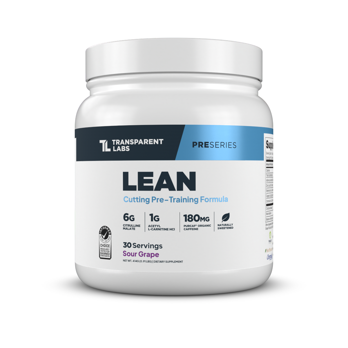 Transparent Labs LEAN Pre-Workout | Fat Burning & Pump (Sour Grape) | 30 servings