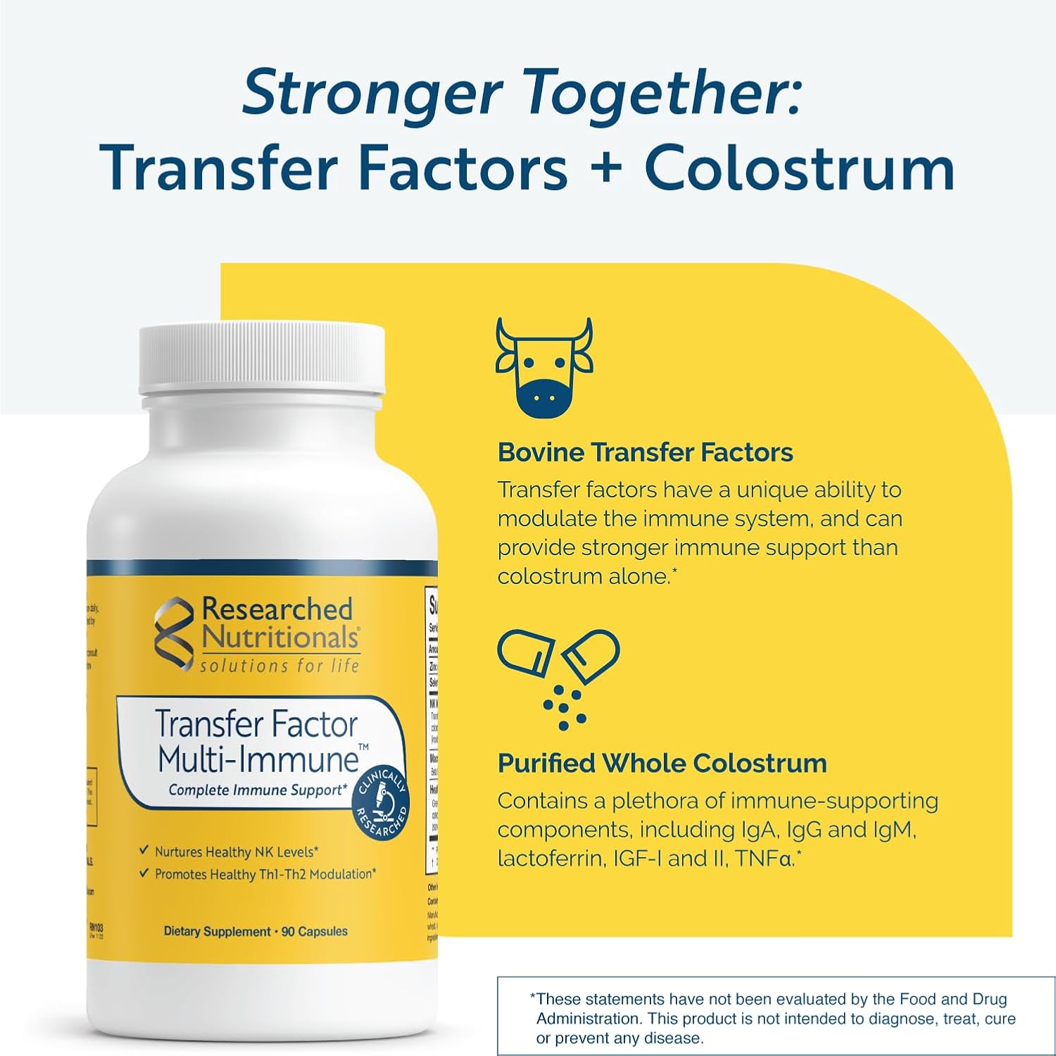 Transfer Factor Multi-Immune Support Supplement - Clinically Researched Immune Support Formula with Colostrum, Mushrooms, Green Tea, and IP-6 - Promotes Healthy NK Cell & T-Cell Function, 90 Capsules - Image 4