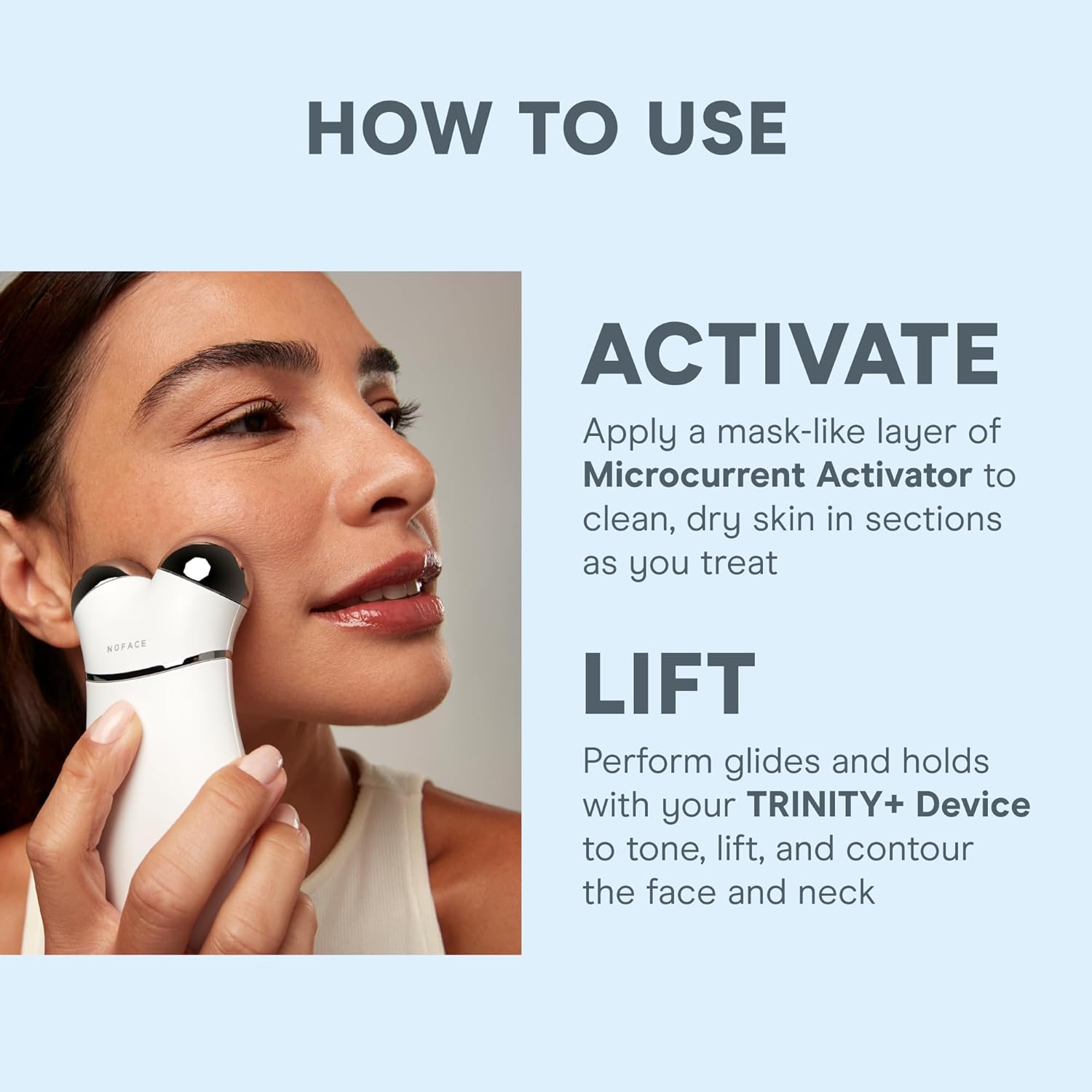 NuFACE Trinity+ Microcurrent Facial Device Kit - FDA Cleared Face Sculpting & Neck Tightening Device to Contour Cheeks & Brows + Microcurrent Gel Activator & Silk Creme - Image 7