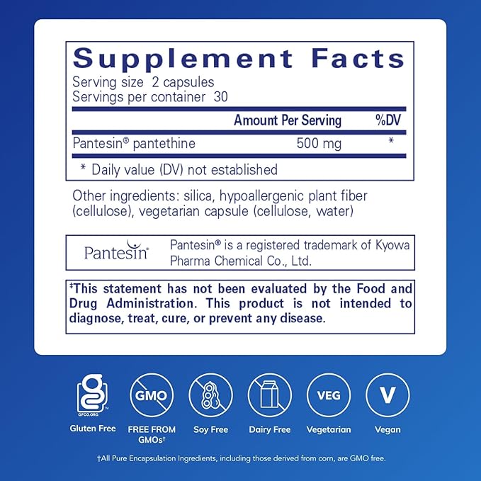 Pure Encapsulations Pantethine | Hypoallergenic Supplement Supports Healthy Lipid Metabolism and Cardiovascular Function | 60 Capsules - Image 2