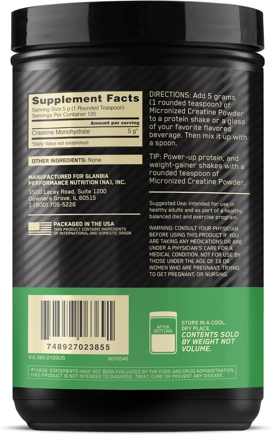 Optimum Nutrition Micronized Creatine Monohydrate Powder, Unflavored, 120 Servings, 600 Grams - Image 9