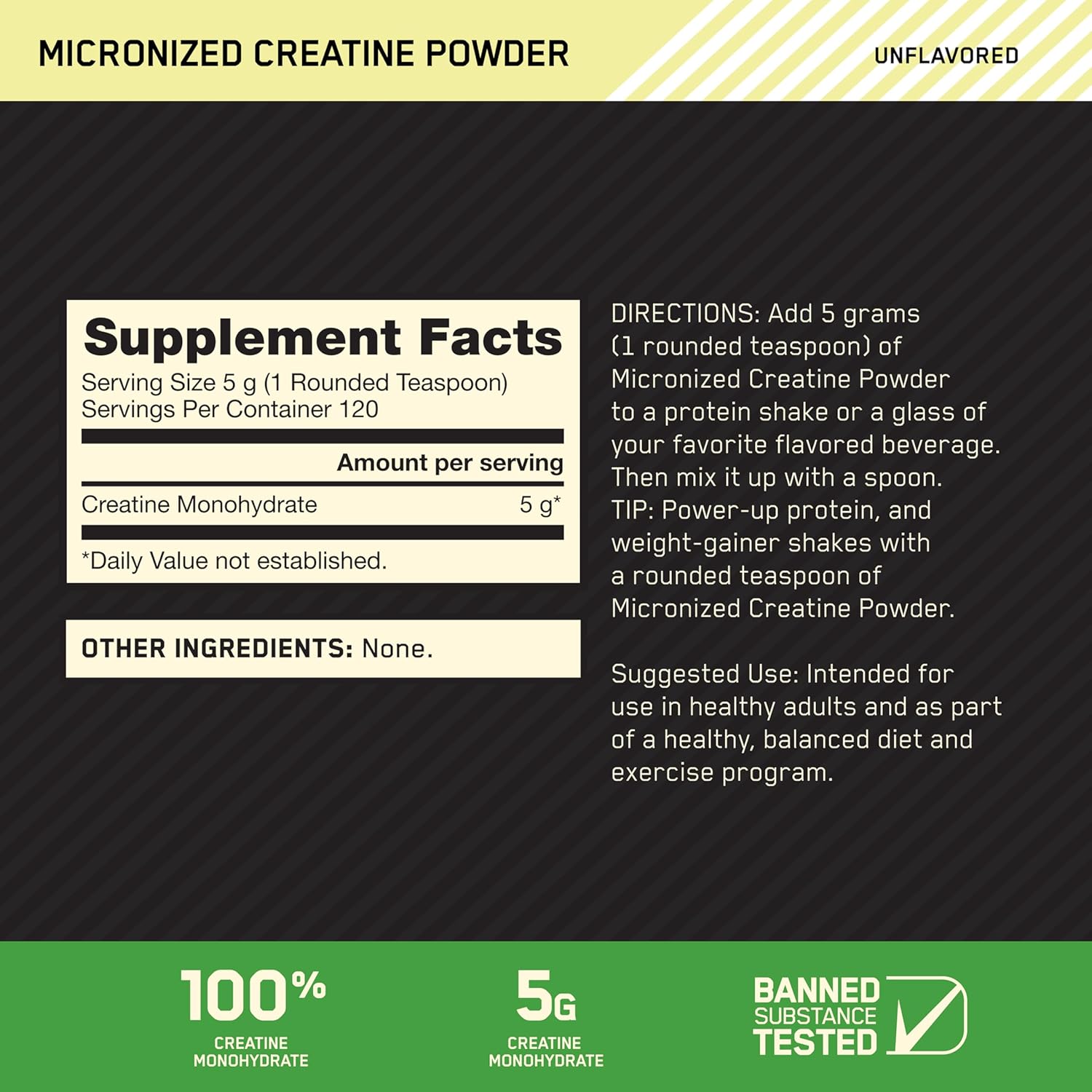 Optimum Nutrition Micronized Creatine Monohydrate Powder, Unflavored, 120 Servings, 600 Grams - Image 2