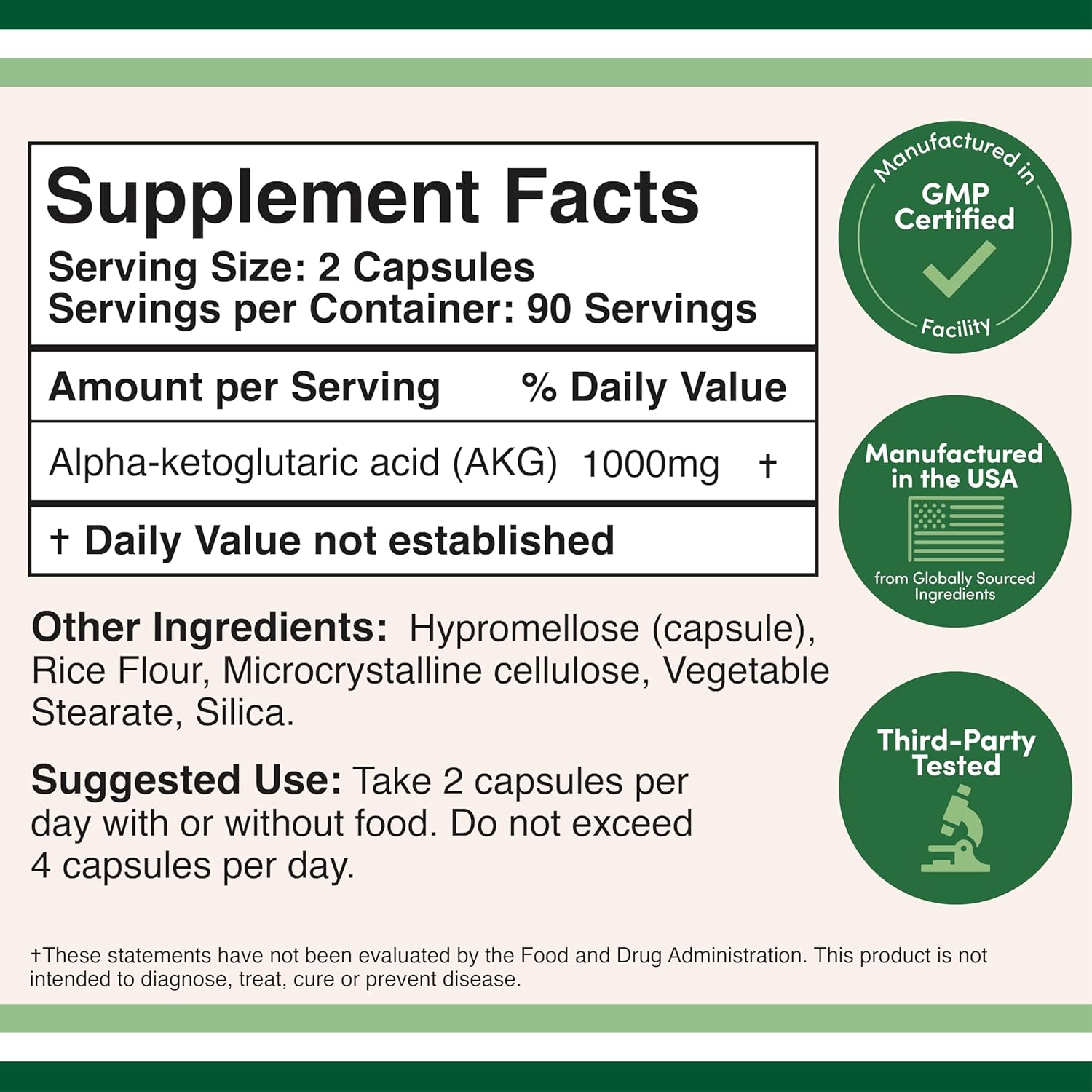 Double Wood AKG Supplement (Alpha Ketoglutaric Acid) 1,000mg Per Serving (180 Capsules) - Image 2