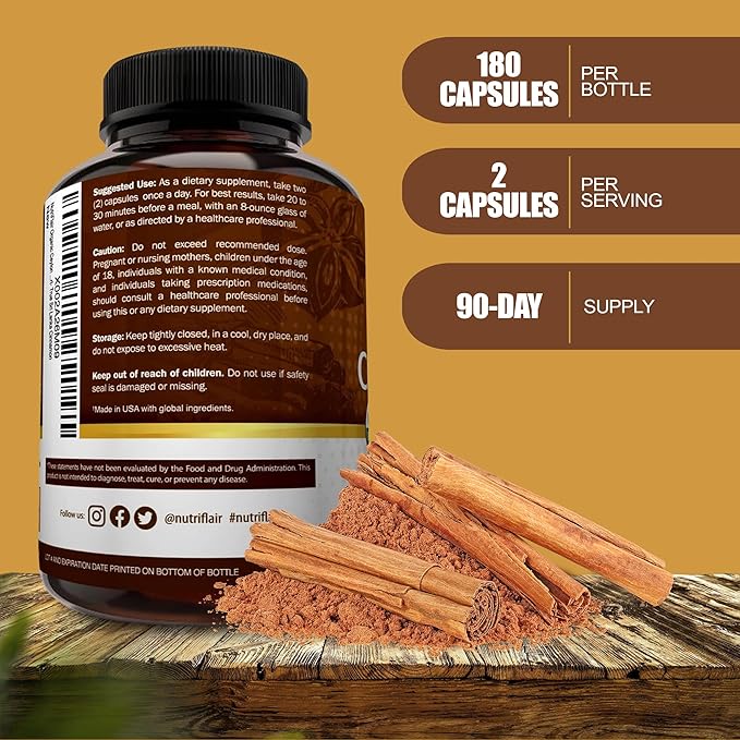 NutriFlair Organic Ceylon Cinnamon Supplement | 180 Capsules - Image 3