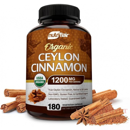 NutriFlair Organic Ceylon Cinnamon Supplement | 180 Capsules