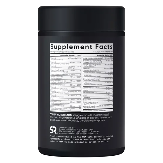 Sports Research Advanced Multivitamin 600mg | Comprehensive Cellular Energy | 180 capsules - Image 2