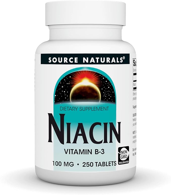 سورس ناتشورالز نياسين 100 مجم | يدعم مستويات NAD+ والطاقة الخلوية | 250 كبسولة