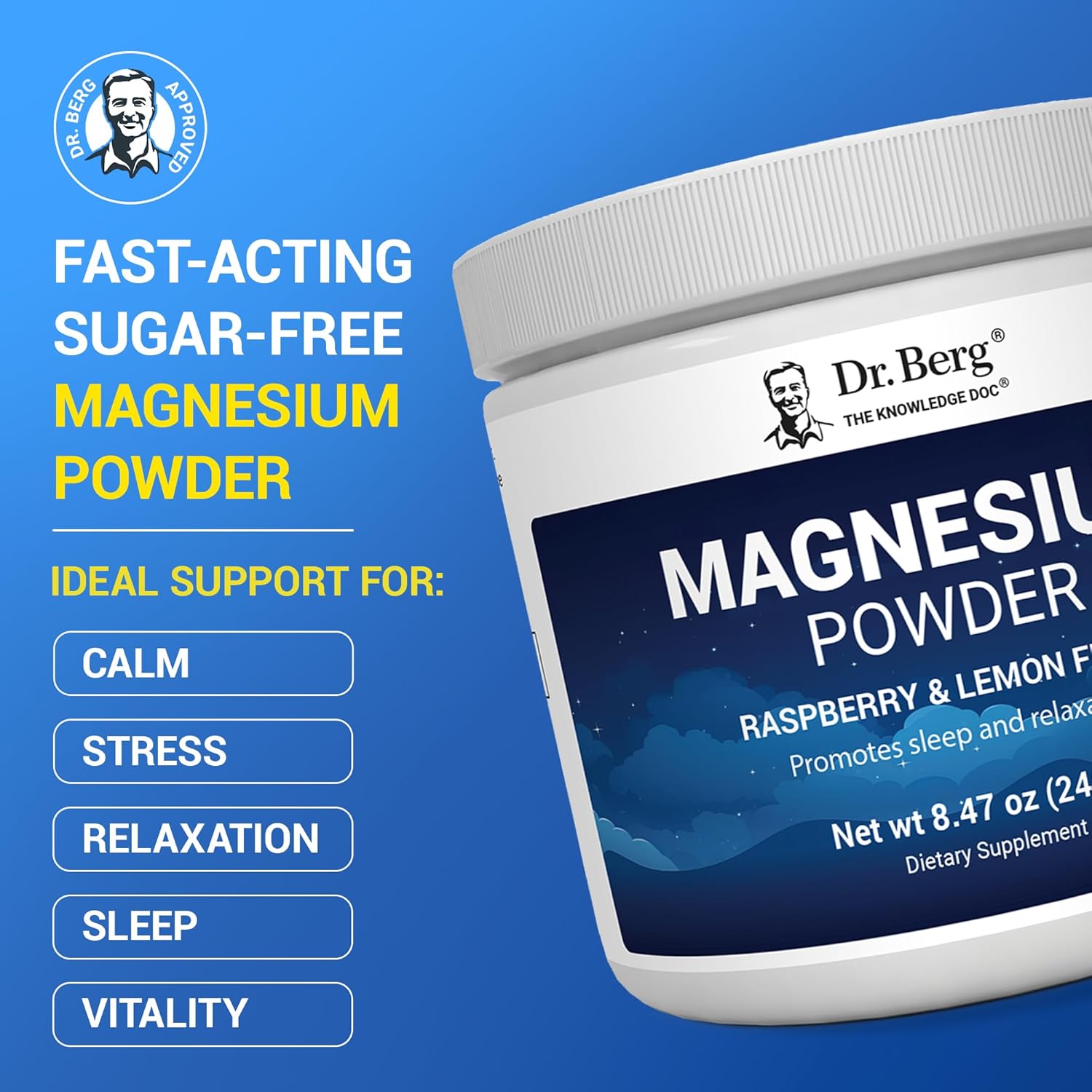Dr. Berg Magnesium Glycinate Powder | With D3 & Zinc | 50 Servings | Delicious Raspberry & Lemon Flavor - Image 6