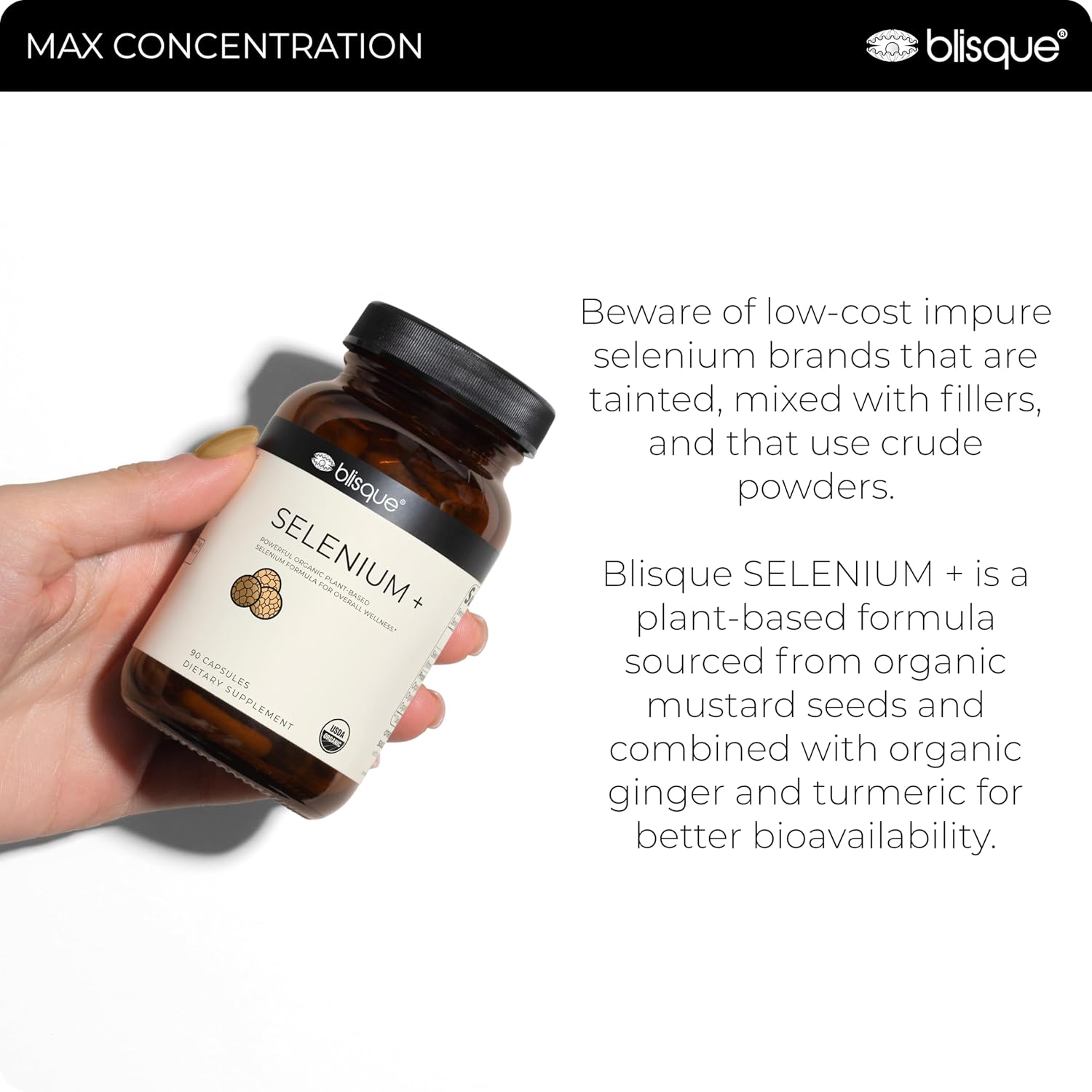 Blisque - Organic Selenium for Thyroid Support, Immune System, and Heart Health | with Organic Mustard Seeds | Authentic and Natural | 90 Capsules - Image 4