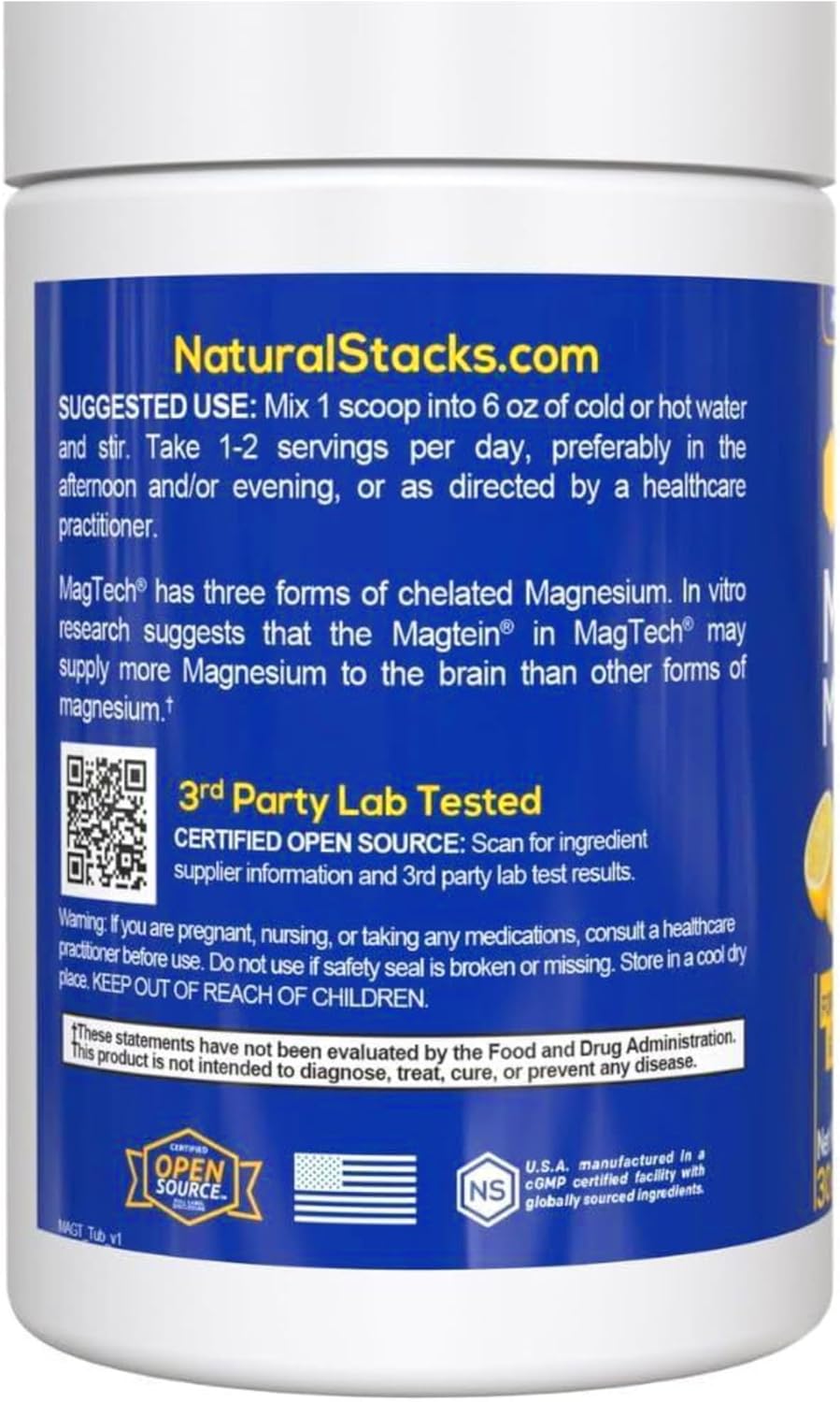 Magtein Magnesium L-Threonate, Glycinate & Taurate - MagTech Magnesium Powder - Sugar Free Lemonade Drink - 200mg Chelated Triple Complex - Supports Relaxation & Brain Health* - 30 Servings Overall Pick - Image 3
