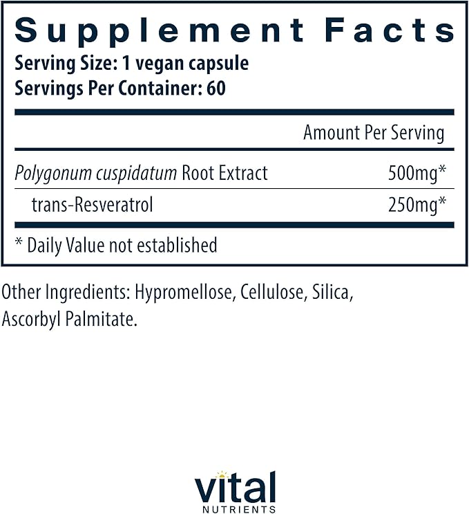 Vital Nutrients Resveratrol 250mg | Cardiovascular & Cellular Health Support | 60 Capsules - Image 2