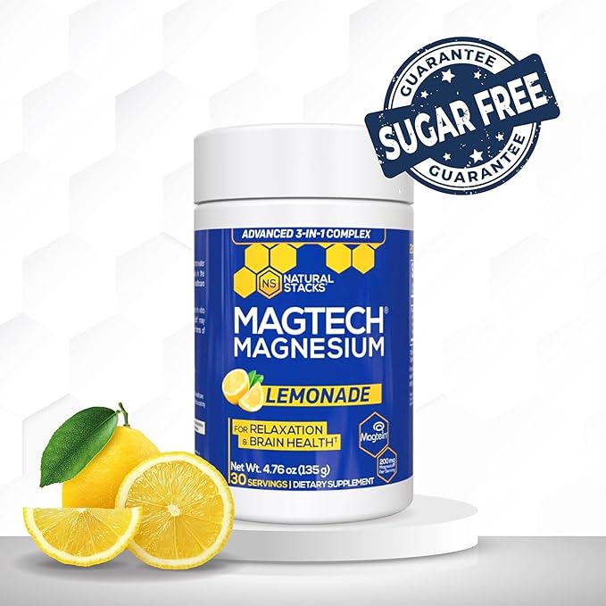 Magtein Magnesium L-Threonate, Glycinate & Taurate - MagTech Magnesium Powder - Sugar Free Lemonade Drink - 200mg Chelated Triple Complex - Supports Relaxation & Brain Health* - 30 Servings Overall Pick - Image 2