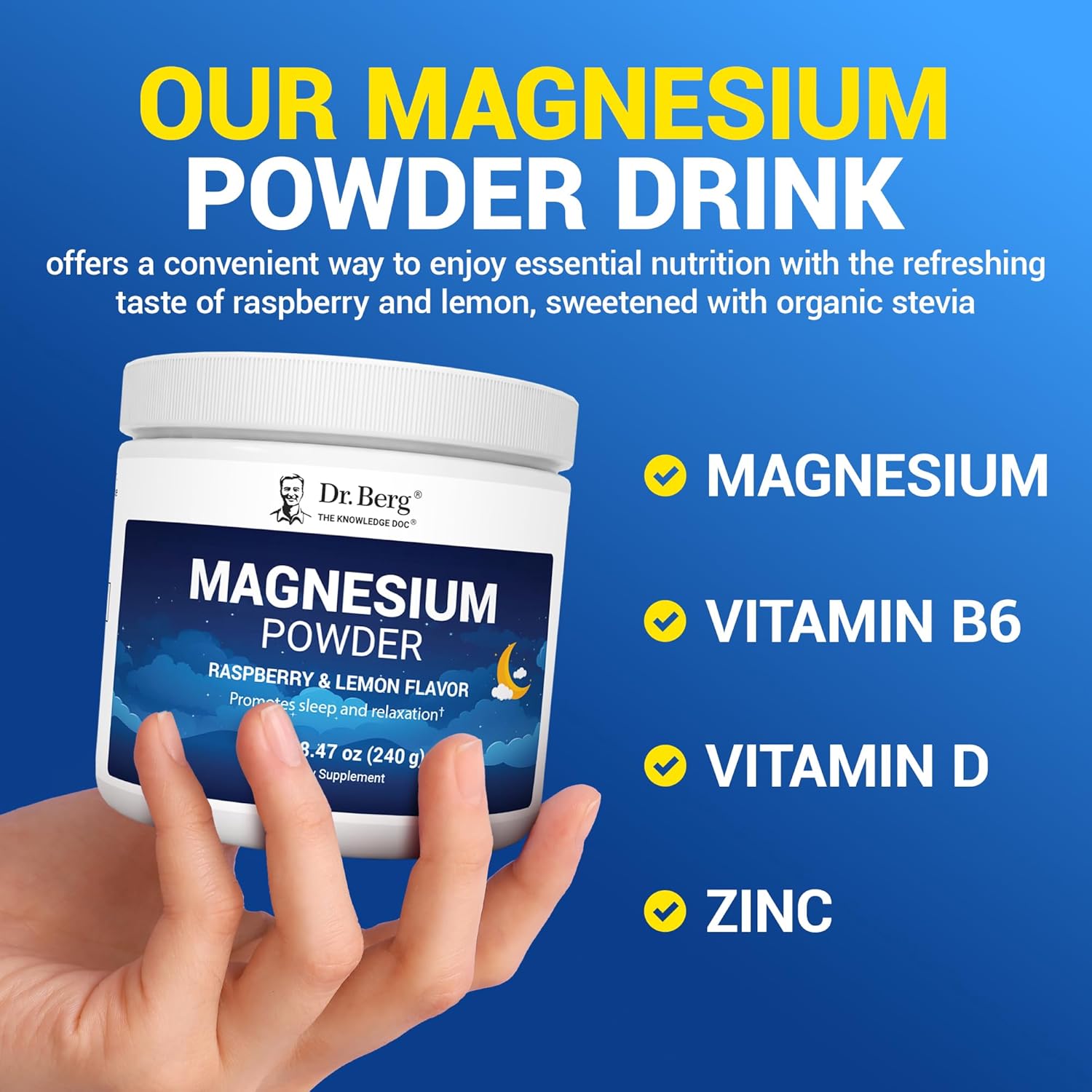 Dr. Berg Magnesium Glycinate Powder | With D3 & Zinc | 50 Servings | Delicious Raspberry & Lemon Flavor - Image 3