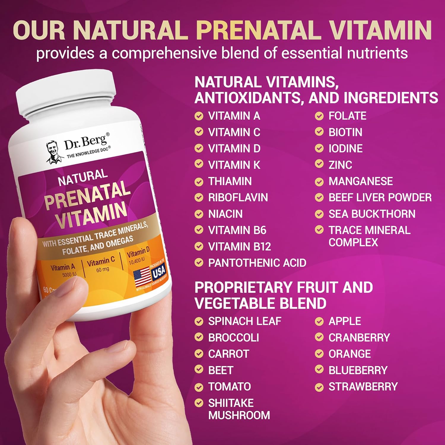 Dr. Berg Natural Prenatal Vitamins | Whole-Food Nutrient Matrix & Folate Support | 60 Capsules - Image 6