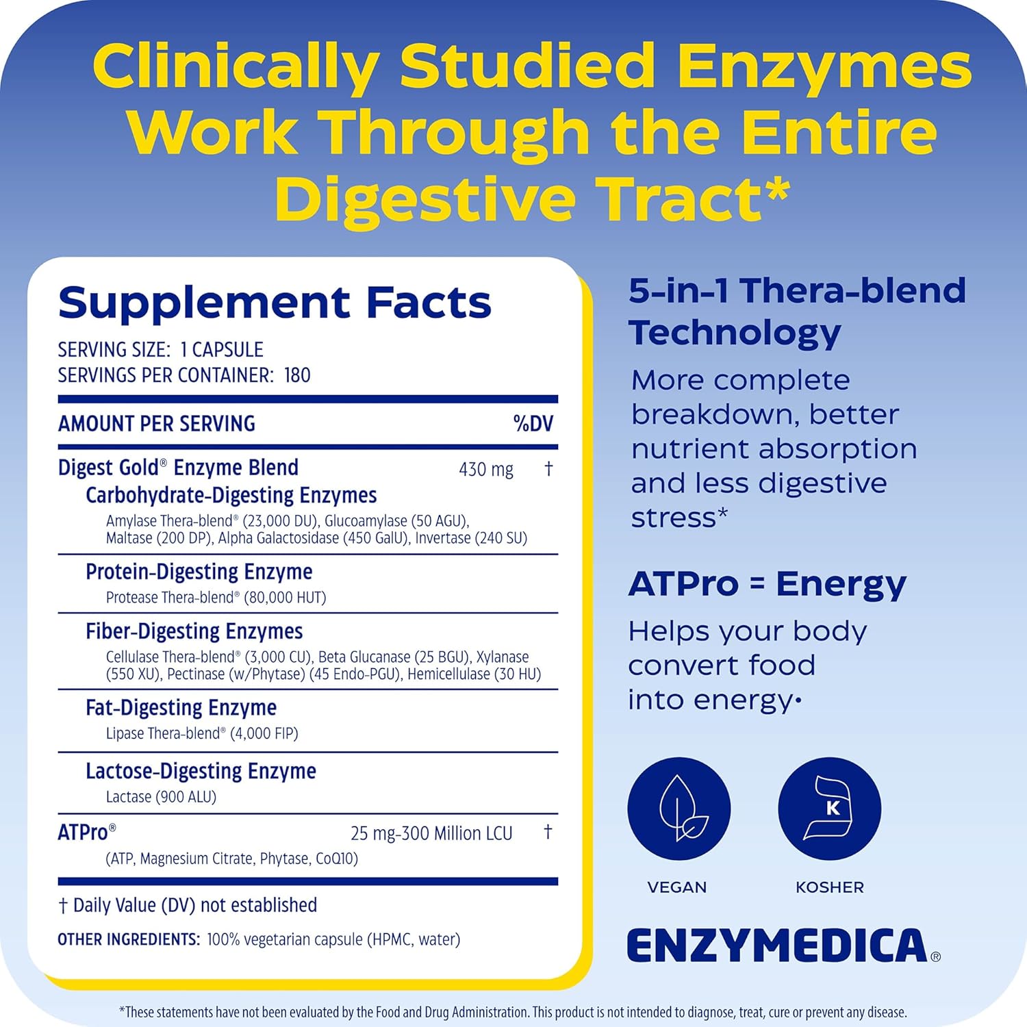 Enzymedica Digest Gold + ATPro | 180 Capsules - Image 2
