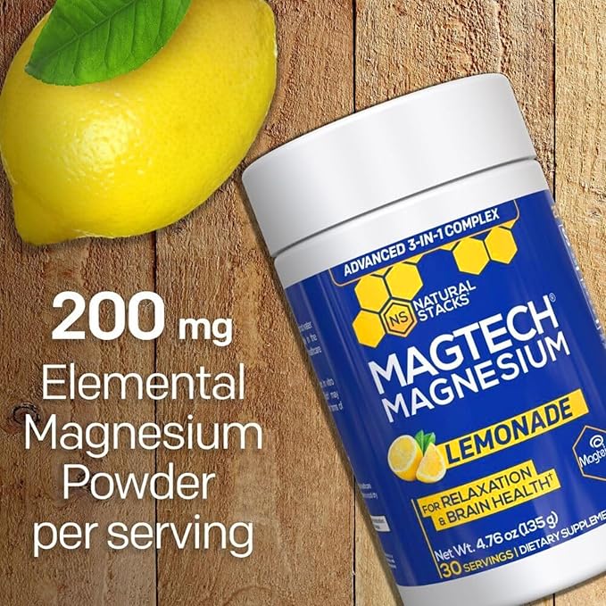 Magtein Magnesium L-Threonate, Glycinate & Taurate - MagTech Magnesium Powder - Sugar Free Lemonade Drink - 200mg Chelated Triple Complex - Supports Relaxation & Brain Health* - 30 Servings Overall Pick - Image 6
