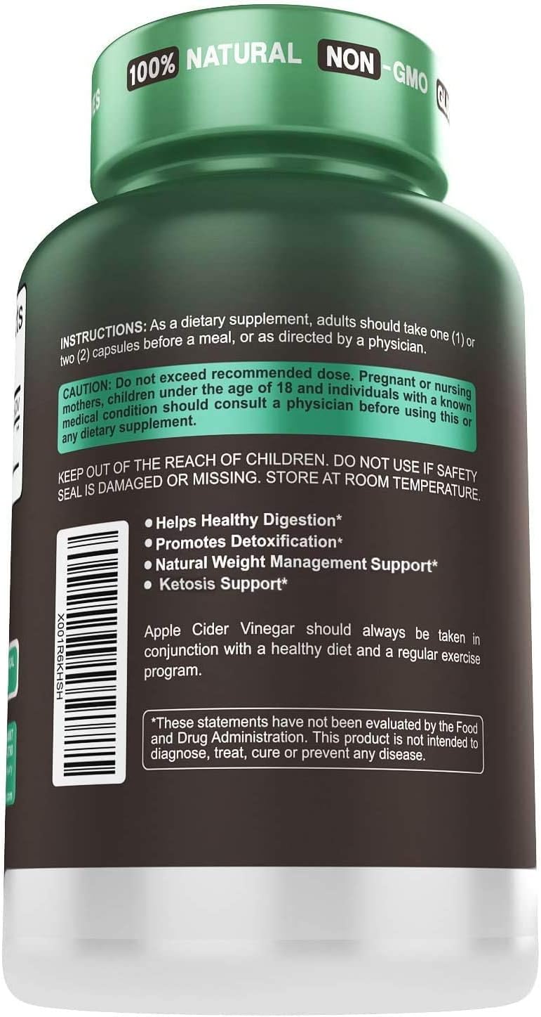 Herbtonics Raw Apple Cider Vinegar ( ACV ) Capsules (1500mg) | 240 Count - Image 3