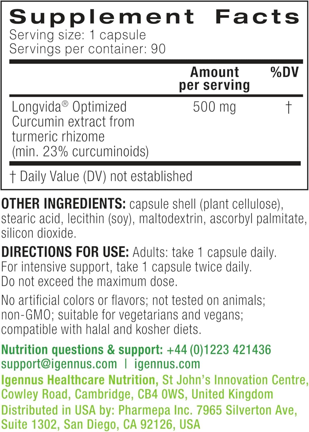 Igennus Longvida Lipidated Curcumin 500mg | 90 Caps - Image 2