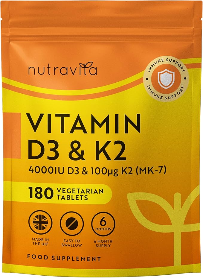 Nutravita Vitamin D3 4000 IU & Vitamin K2 100μg (MK7) | Supports Bone | 180 Tablets