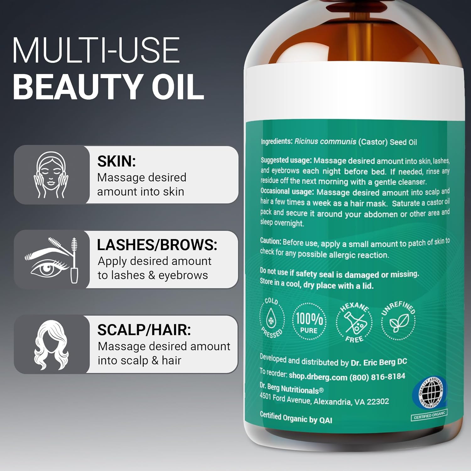 Dr. Berg Organic Castor Oil | Deep Skin Hydration & Wellness Support | 473ml - Image 2