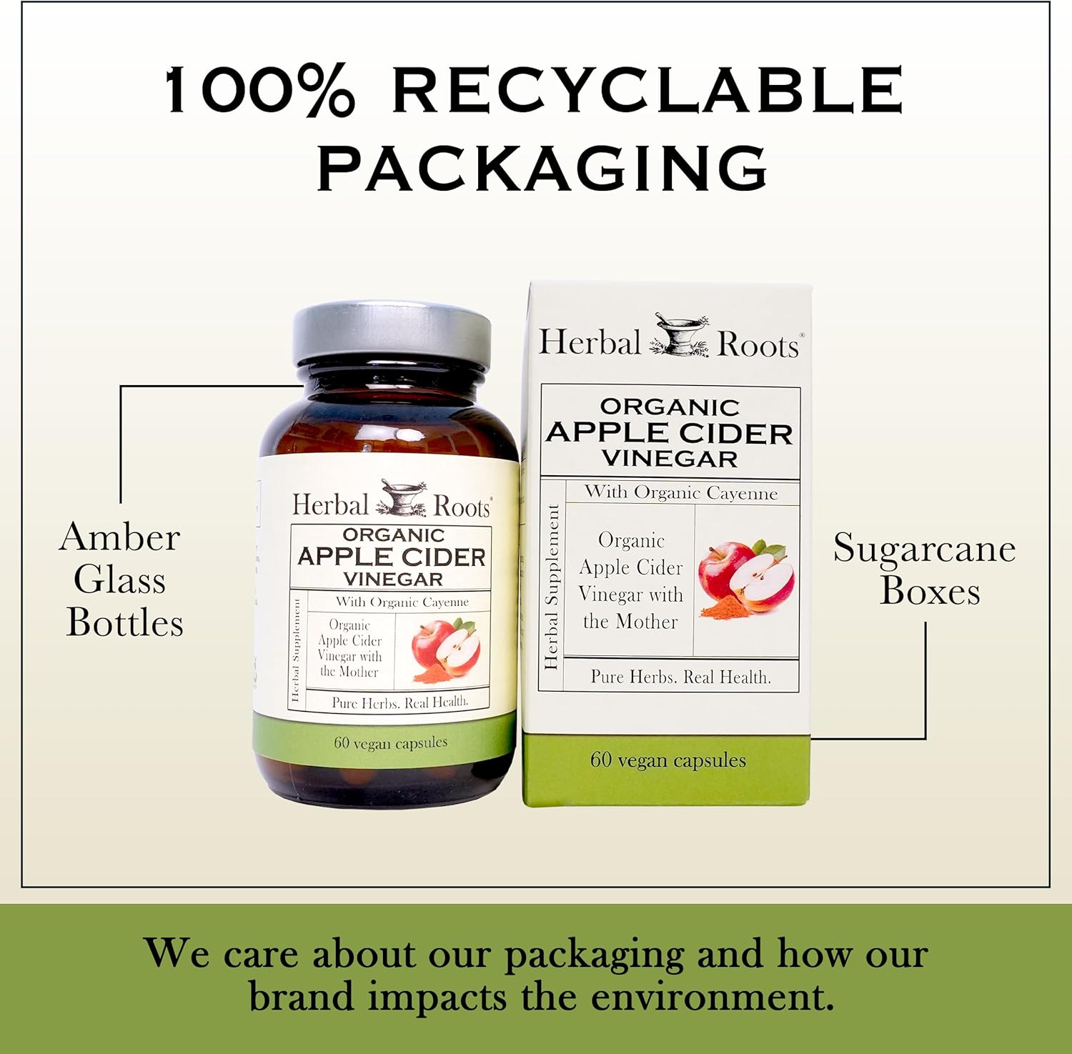 Herbal Roots Organic Apple Cider Vinegar + Cayenne | 650mg | 60 Vegan Capsules - Image 4