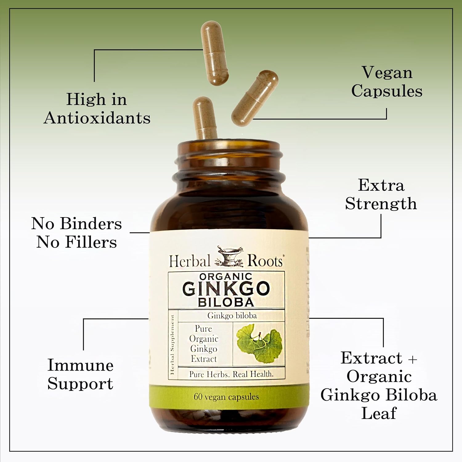 Herbal Roots Organic Ginkgo Biloba | 60 Organic Capsules - Image 3