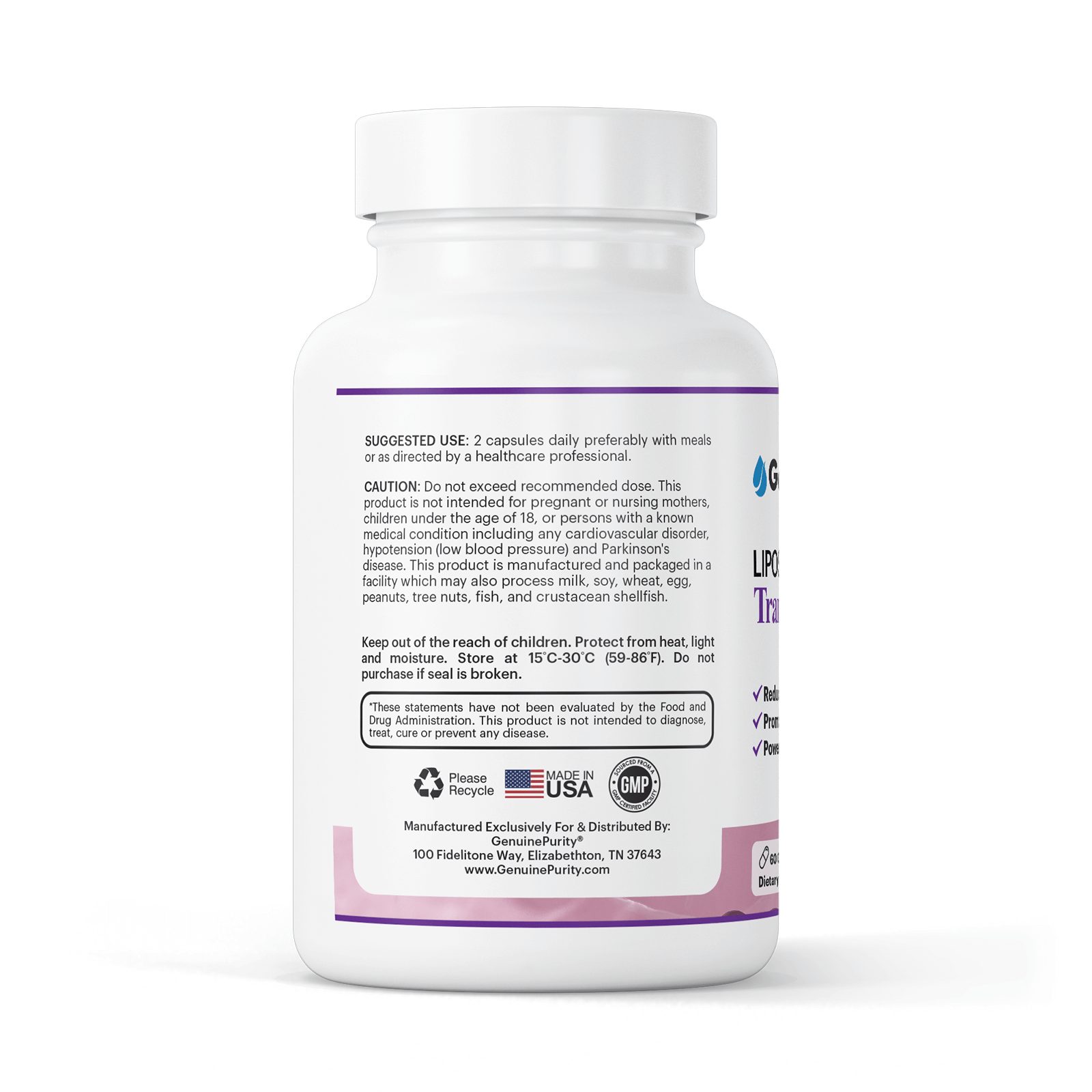 GenuinePurity™ Trans-Resveratrol 1000 mg | Supports Cardiovascular | 60 Capsules - Image 4