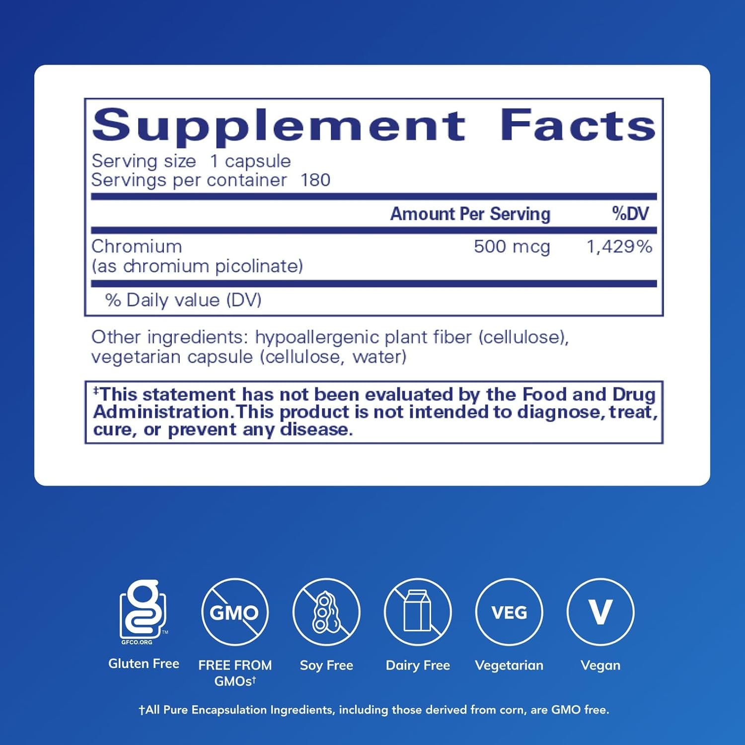 Pure Encapsulations Chromium Picolinate 500 mcg | 180 Caps - Image 2