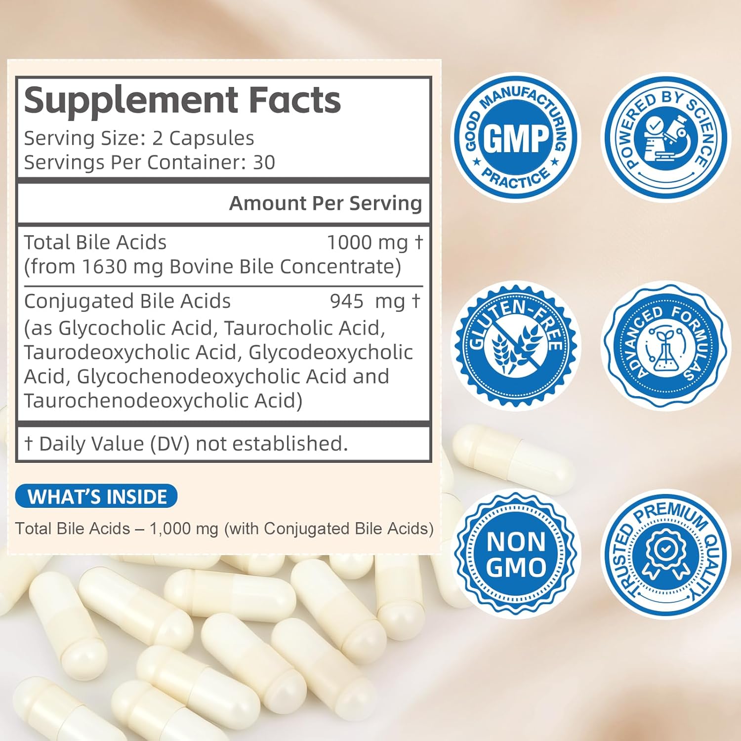 Florvyn Conjugated Bile Acid 1000mg | 60 Capsules - Image 2