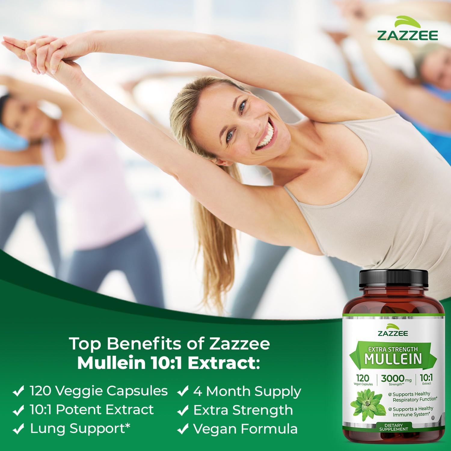 Zazzee Mullein Leaf Extract | Lung Support | 120 Capsules - Image 5