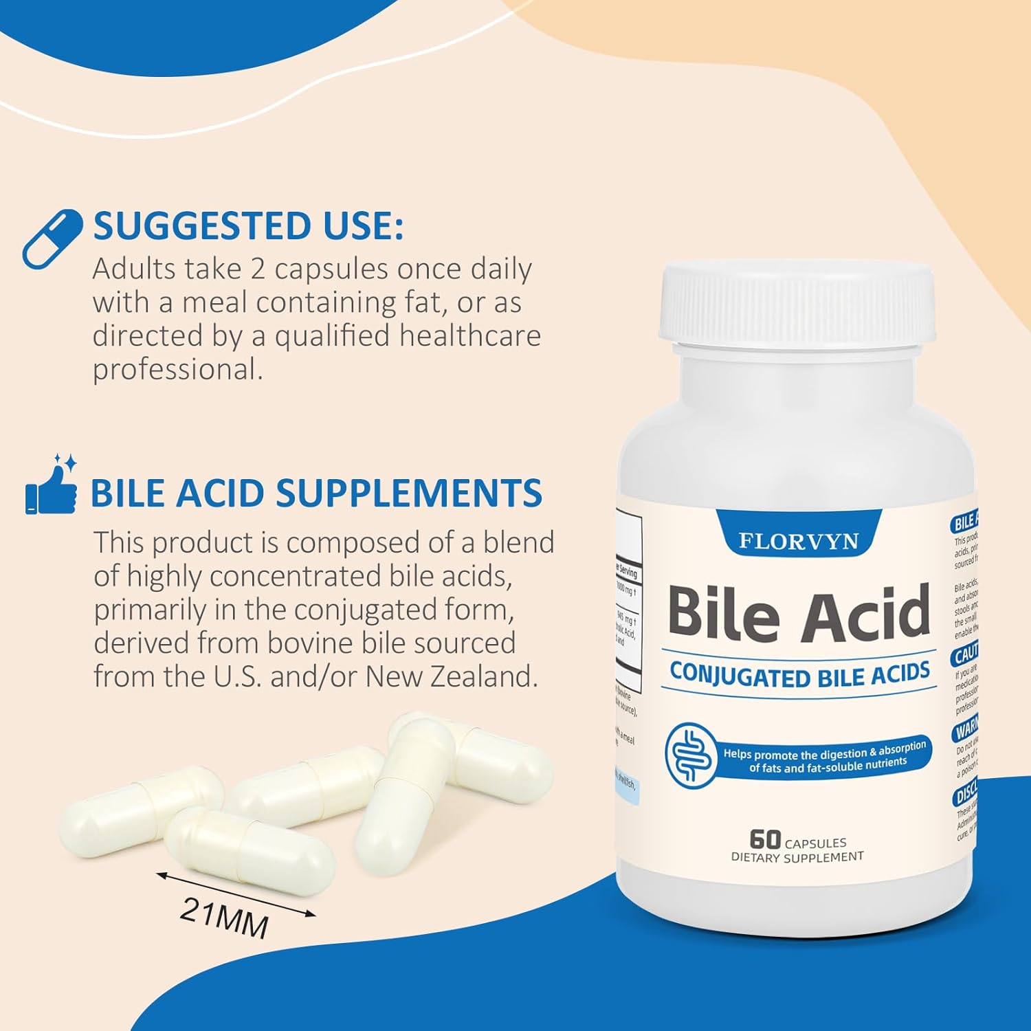Florvyn Conjugated Bile Acid 1000mg | 60 Capsules - Image 6