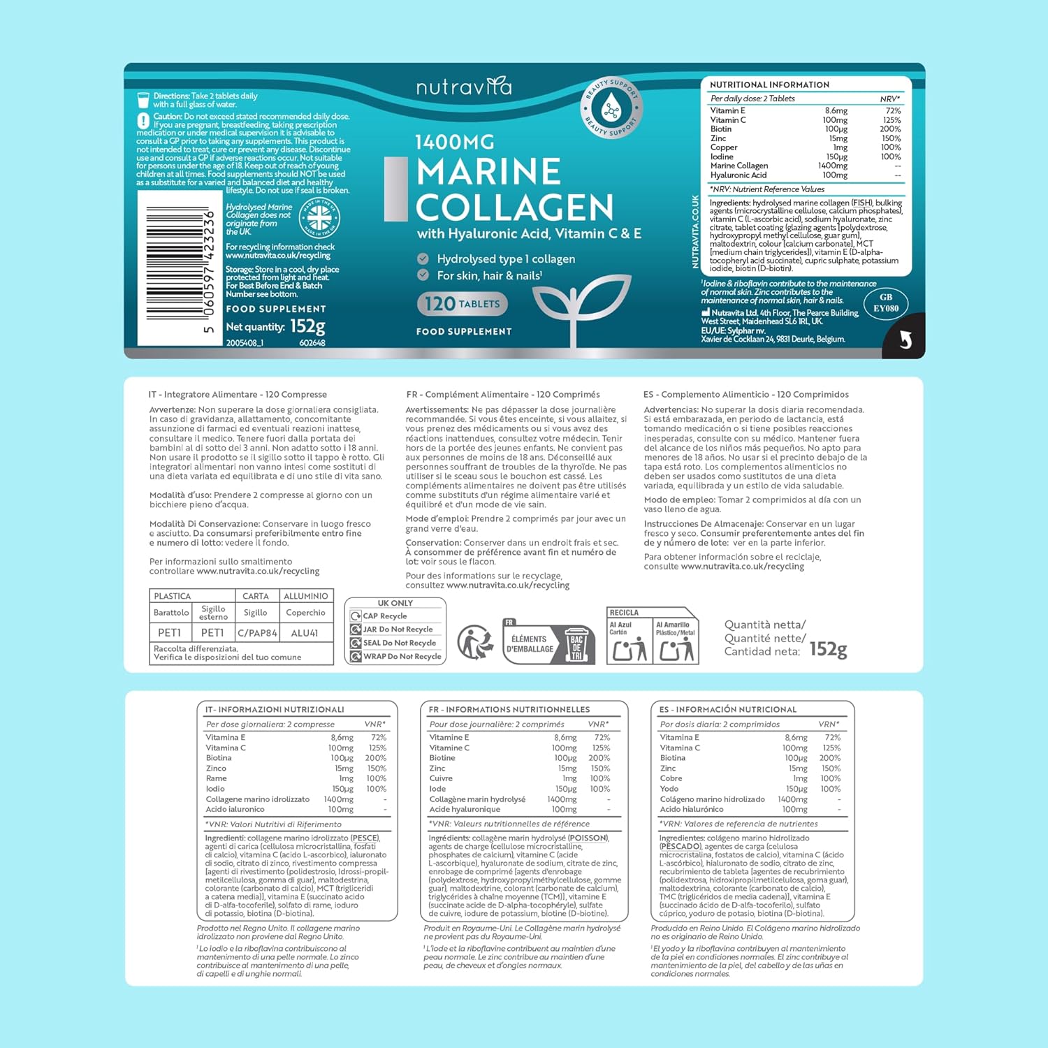 Nutravita Marine Collagen 1400mg | 120 Tablets - Image 3